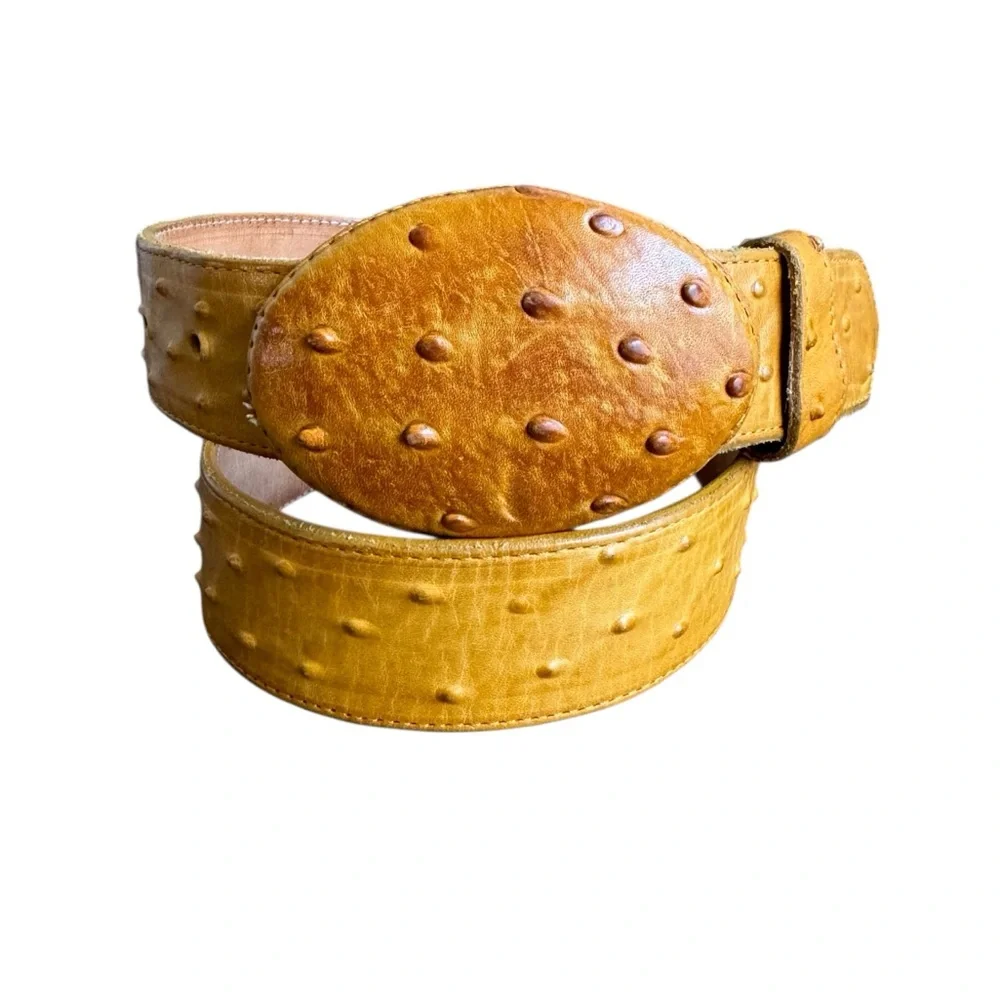 Ostrich Skin Leather Belt Gran Lider Exotic Full Quill Buttercup Western Mens 36